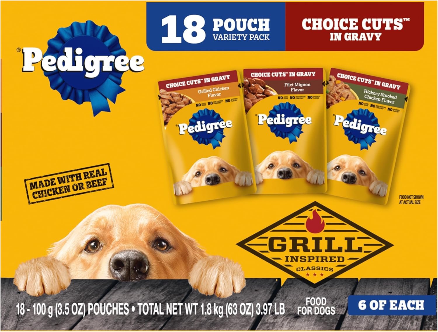 Pedigree Choice Cuts in Gravy Wet Dog Food, Adult Soft Wet Dog Food, Variety Pack, 3.5 oz. Pouches, 18 Count
