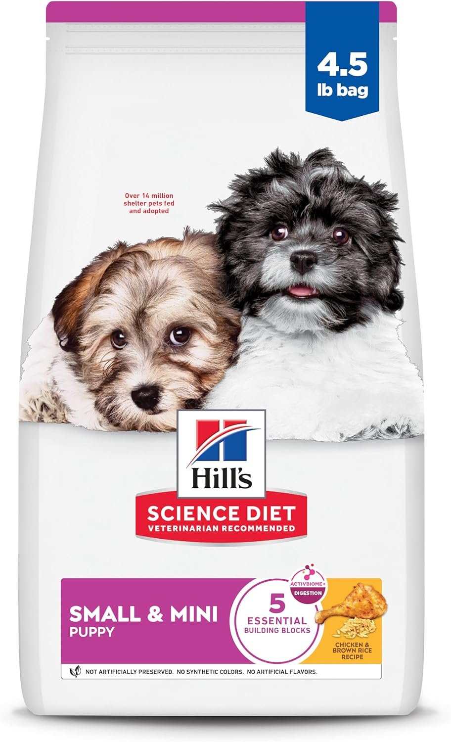Hill’s Science Diet Puppy Small & Mini Dry Dog Food, Chicken & Brown Rice, 4.5 lb. Bag