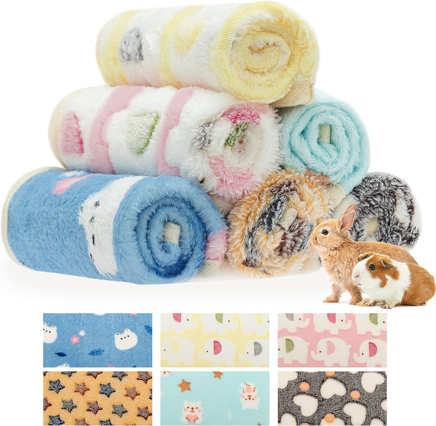 CUSOZWO Guinea Pig Bedding Mat – 6 Pack Fleece Soft Warm Small Animal Blankets for Rat Rabbit Hamster Chinchilla Hedgehog Lizard – Washable Small Pet Cage Liners Sleep Mat Bedding Accessories