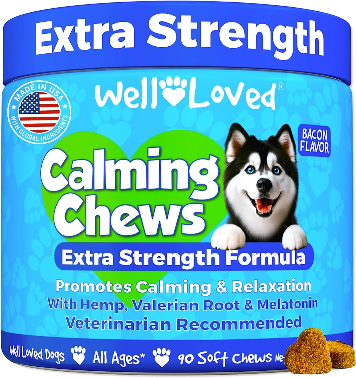 Well Loved Calming Chews for Dogs – Dog Calm Treats, Made in USA, Vet Recommended, Behavior Support with Melatonin & Hemp, Stress, Separation, Fireworks, Travel, Extra Strength