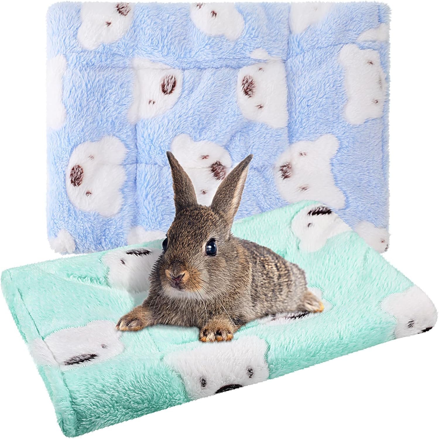Jetec 2 Pieces Guinea Pig Bed Rabbit Bed Warm Small Animal Hamster Bunny Mats Winter Warm for Bunny Hamster Squirrel Hedgehog Chinchilla Small Animal Accessories(Green, Blue,Bear Pattern)