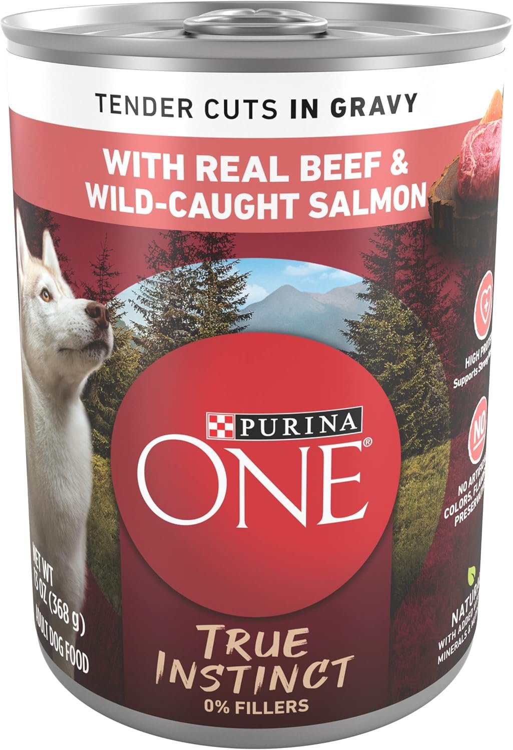 Purina ONE High Protein Wet Dog Food True Instinct Tender Cuts in Dog Food Gravy With Real Beef and Wild-Caught Salmon – (Pack of 12) 13 oz. Cans