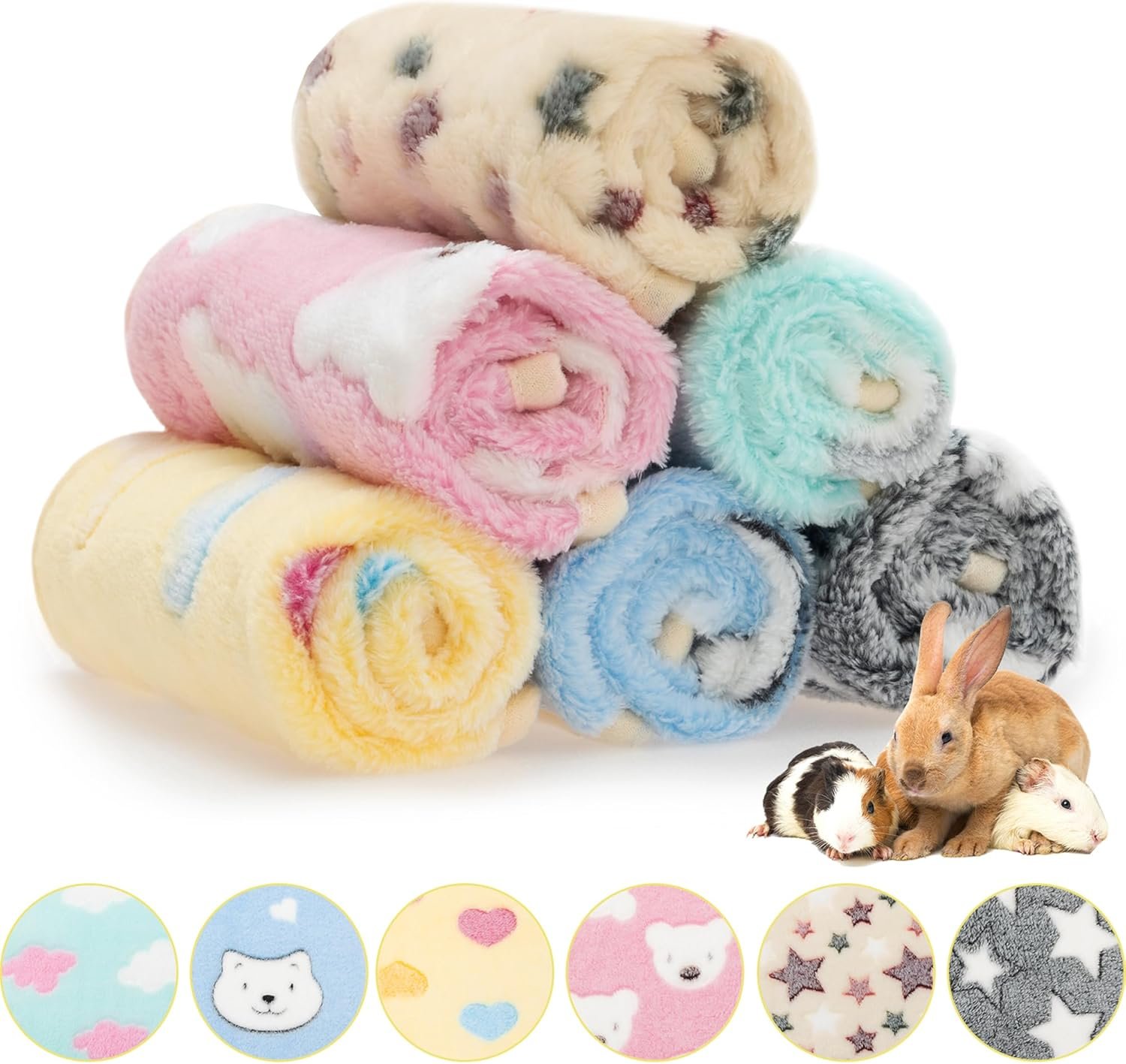 Guinea Pig Bedding Blankets – 6 Pack Soft Fleece Liner Small Animal Cage Accessories for Rat Hedgehog Chinchilla Hamster Rabbit Bunny, Washable Sleep Mat Bedding Accessories (13.7″*13.7″)