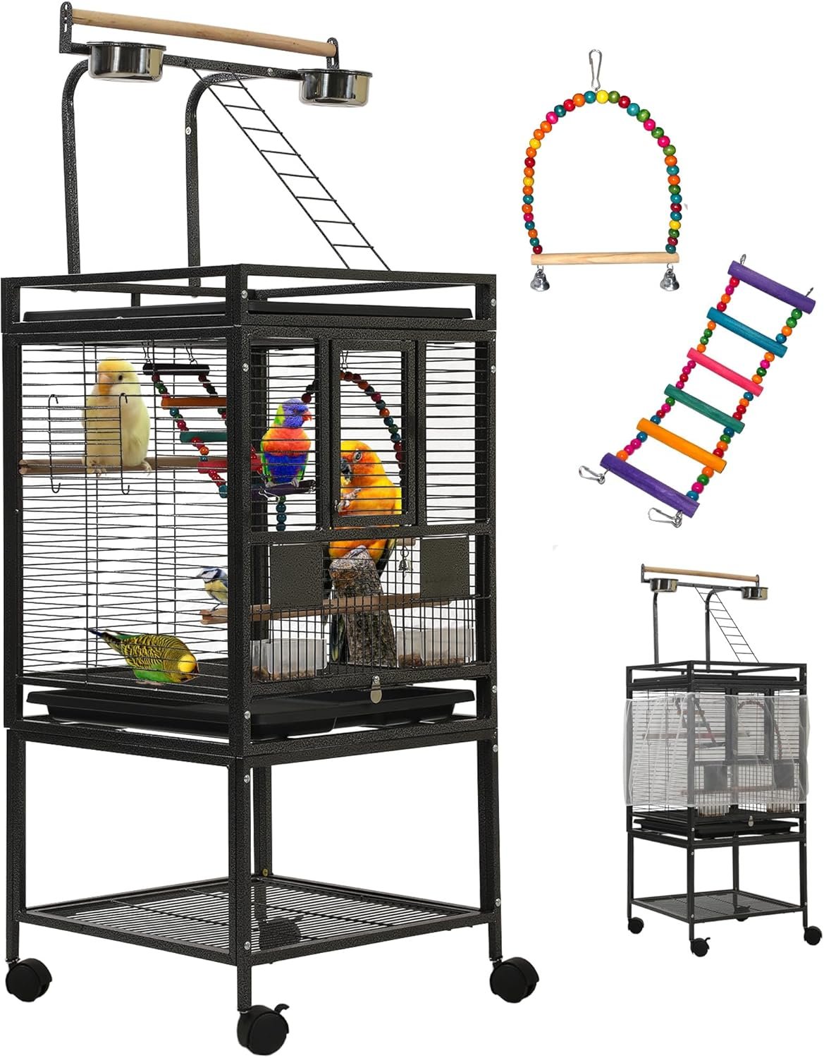 50.8” Large Parakeet Cage,Small Bird Cage,Cockatiel Cage for Birds,Bird Flight Cages for Parakeets,Bird Travel Cage with Parrot Cage Cover,Toys,PlayTop Detach,Seed Catcher for Canary,Budgie