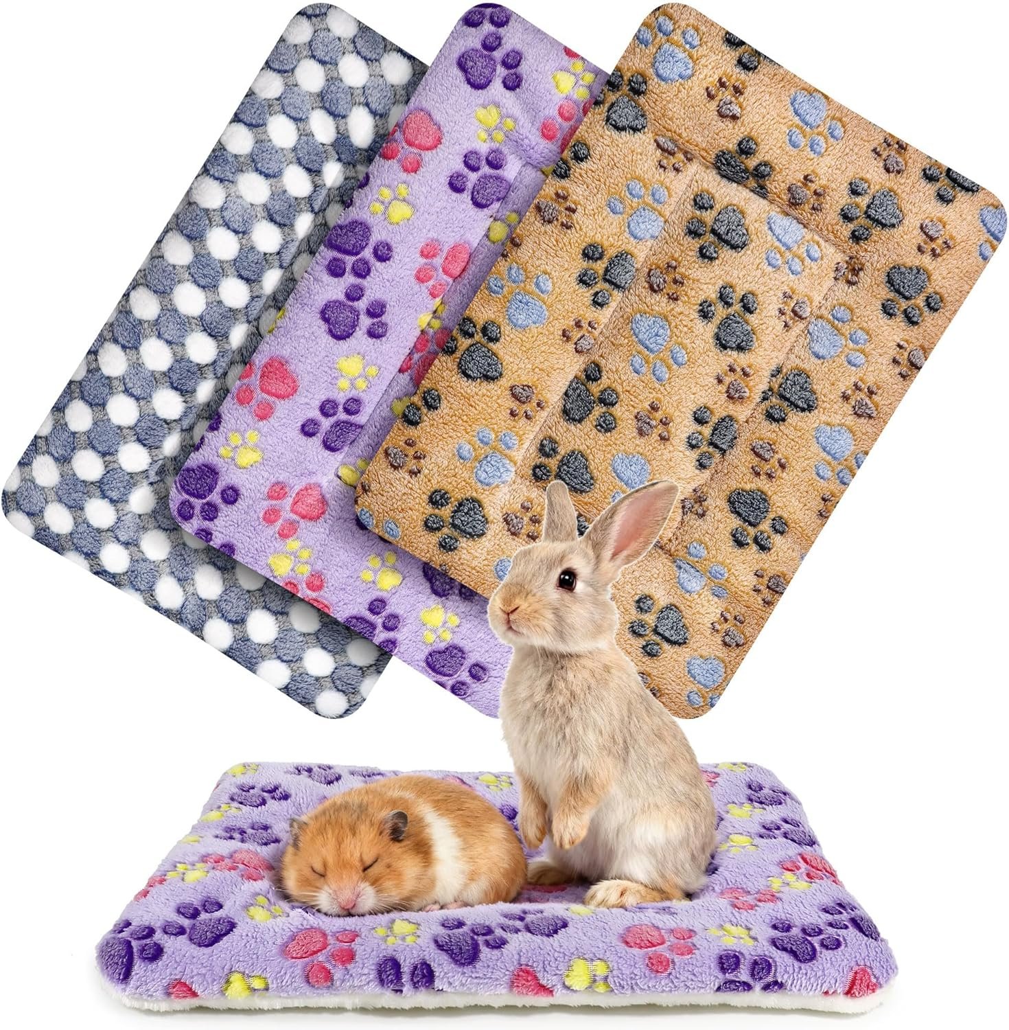3 Pcs Guinea Pig Beds Soft Bunny Mats Washable Rabbit Bed Guinea Pig Plush Cage Liners Warm Small Animal Bed Mattres Fleece Sleeping Pad for Indoor Hamster Rat Squirrel Hedgehog Chinchilla Ferret
