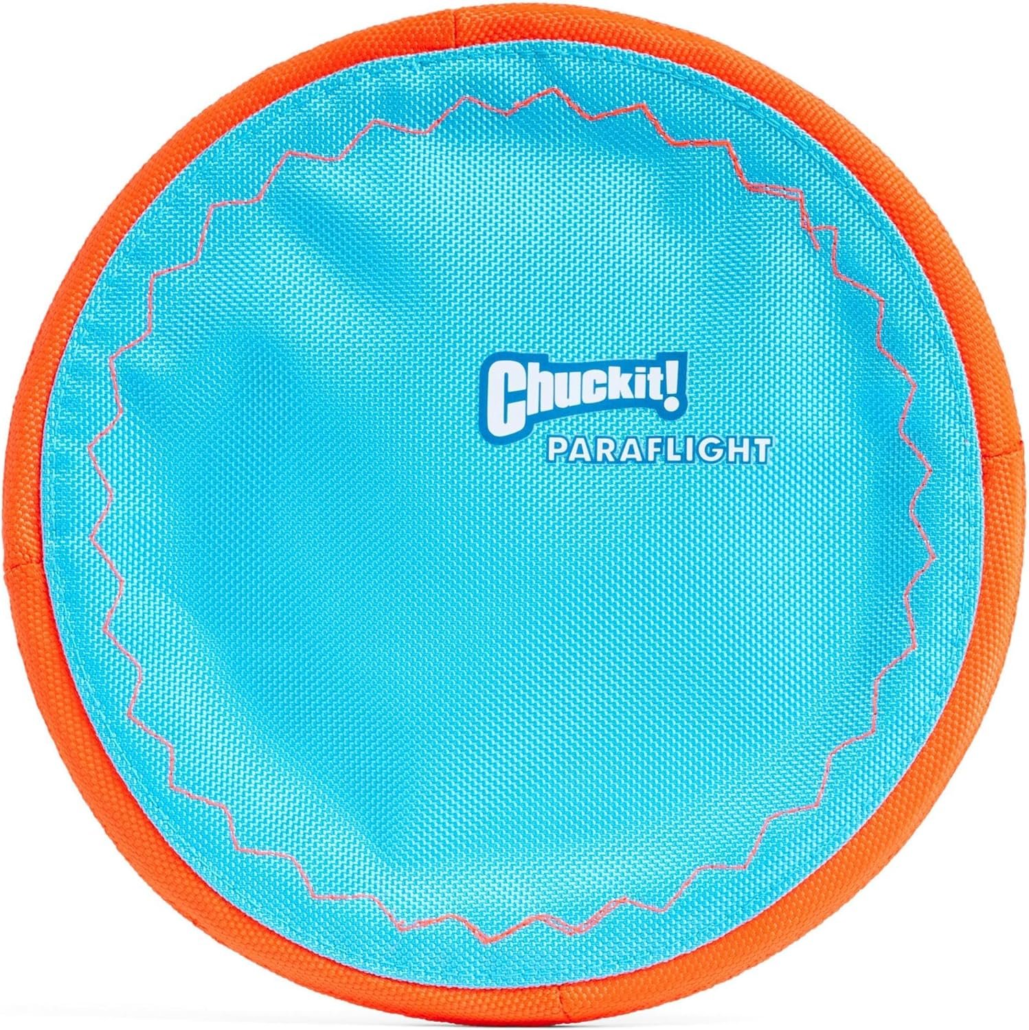 Chuckit! Paraflight Flying Disc Dog Toy – Water Floating Flyer – Durable Nylon Construction with Soft Rubber Edges – For Medium and Large Dogs – Size Large – 9.75″ L x 9.75″ W – Pack of 1