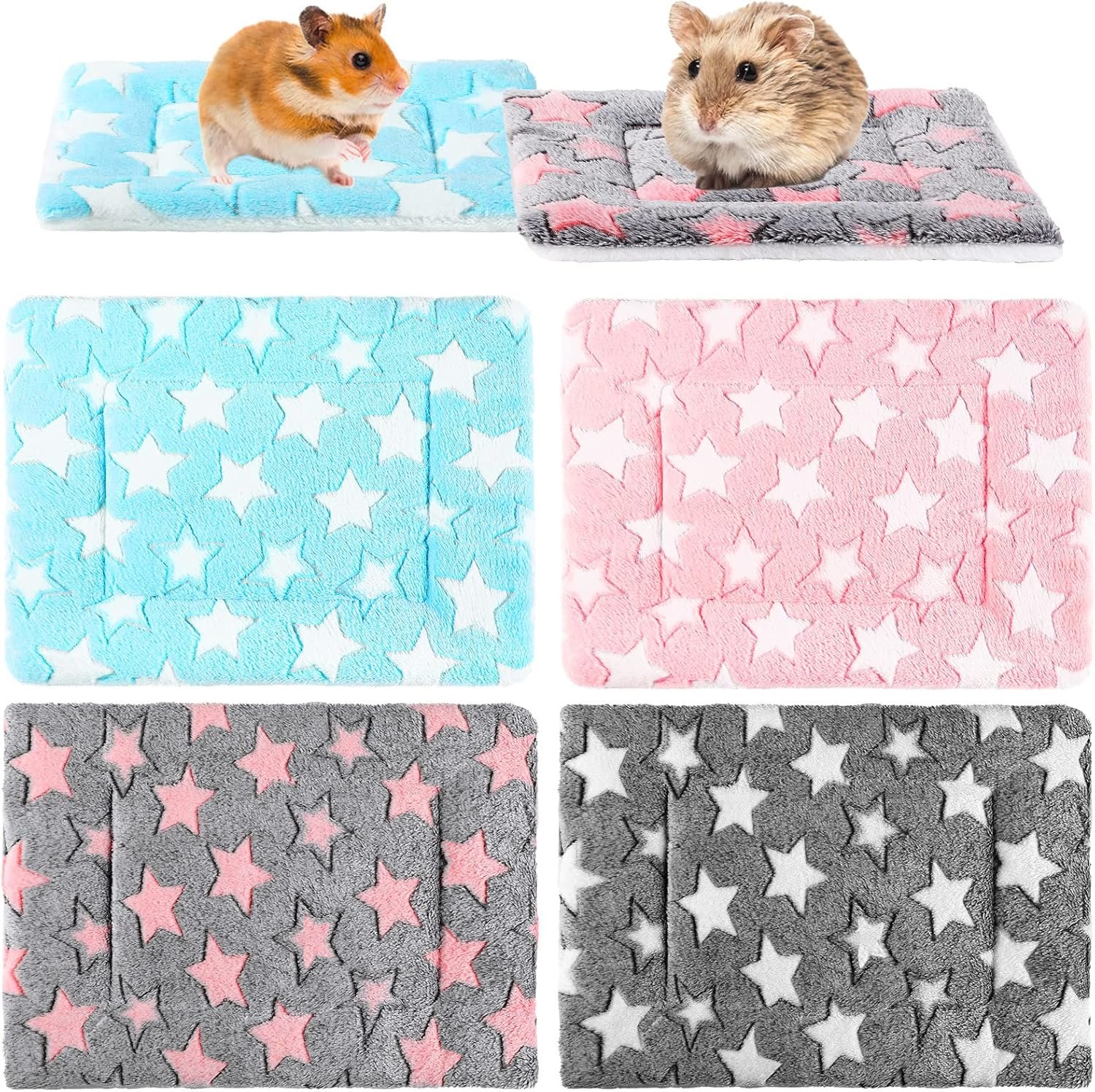 Tuanse 4 Pack Guinea Pig Bed Mat Bedding Rabbit All Season Soft Fleece Bed Pad for Small Animal Mattress Fleece Sleeping Pad for Hedgehogs Bunny Ferrets Hamster(Star,13 x 10 Inch)