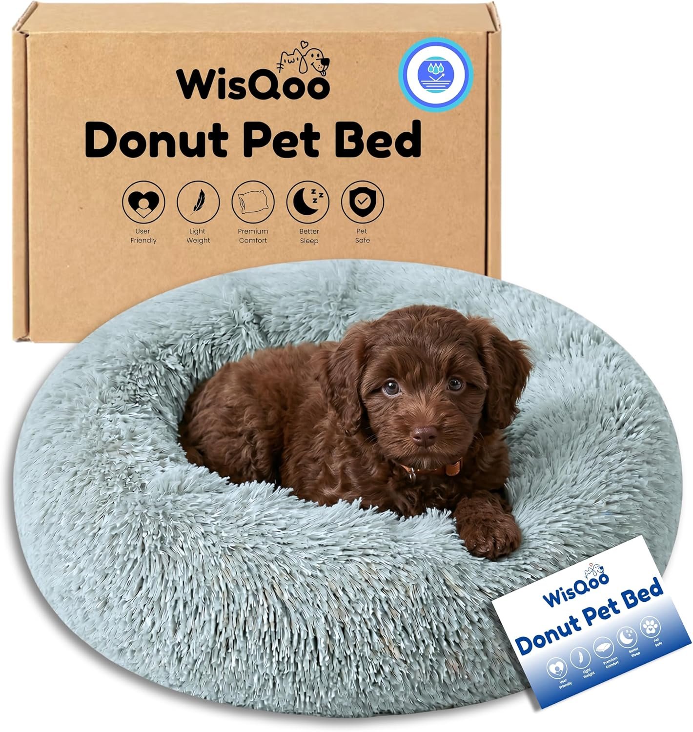 Calming Pet Bed with Water-Resistant Inner Liner – Anti-Anxiety Donut Dog & Cat Bed with Removable Washable Cover – Supportive Plush Nest, Non-Slip & Cushion Protection – Small, Grey