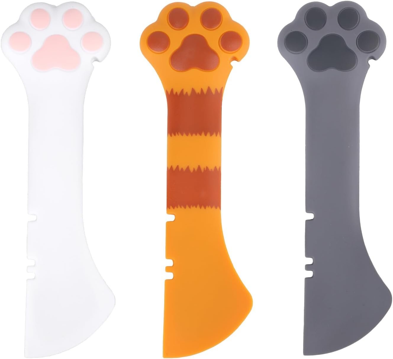 3 Pcs Dog Cat Food Spoon, Cute Paw Spoon for Wet Food Silicone Can Opener Multifunctional Pet Spatula Scoop Mixing Spoons for Cat Dog Supplies (White, Orange & Dark Grey)