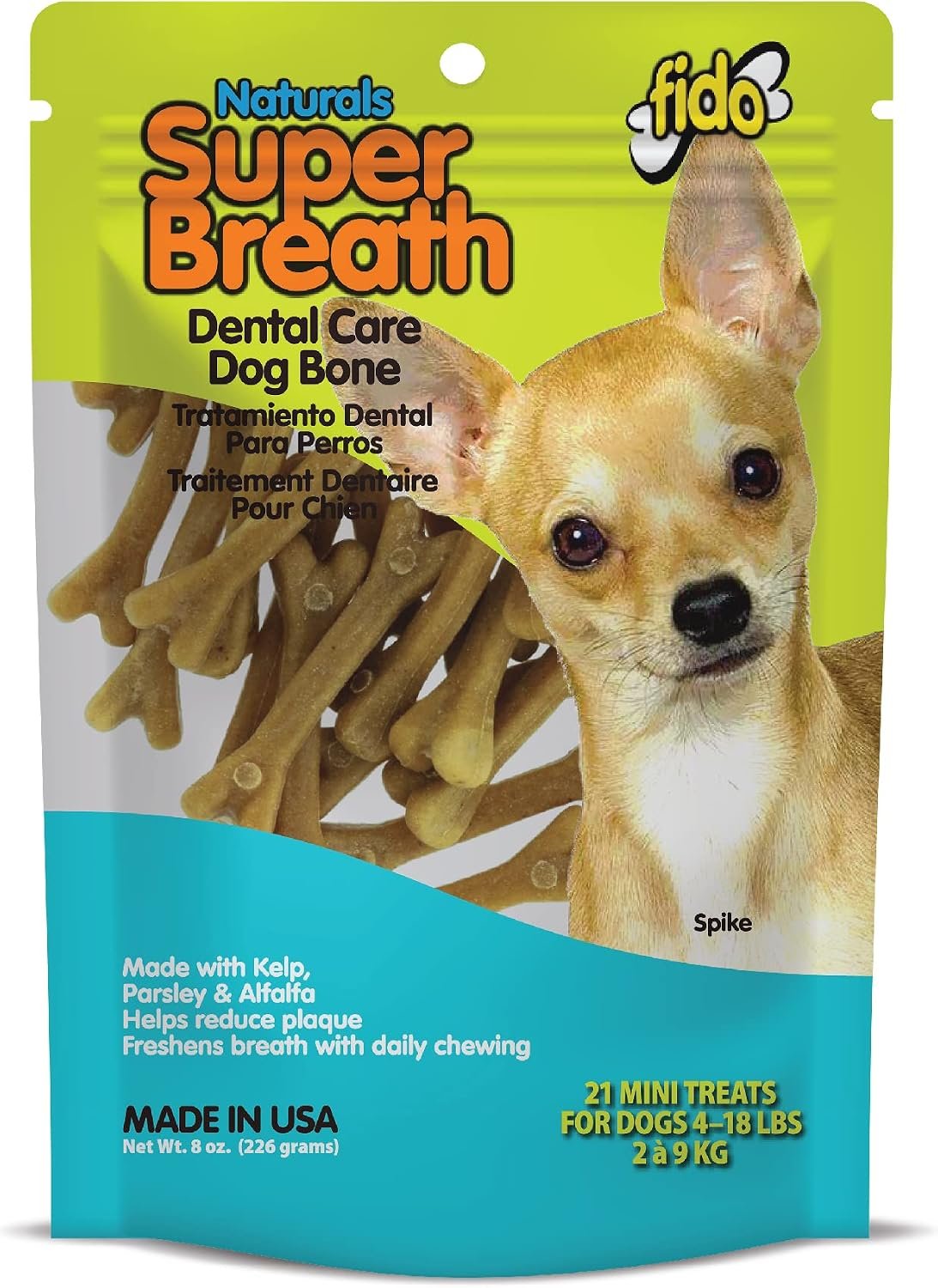 Fido Super Breath Dental Care Bones for Dogs, Mini – 21 Count – Fresh Breath Dog Dental Treats for Small Dogs – Plaque & Tartar Control – Made in USA