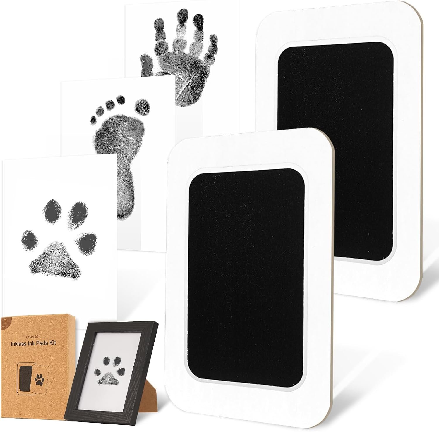 Inkless Paw Print Kit for Dogs,Cats & Babies – Clean Touch Dog Nose & Baby Handprint Kit,Mess Free Dog Paw Print Kit,2-Pcs Ink Pads & 1 Wooden Frame – Keepsake Gifts for Pet Lovers,New Moms